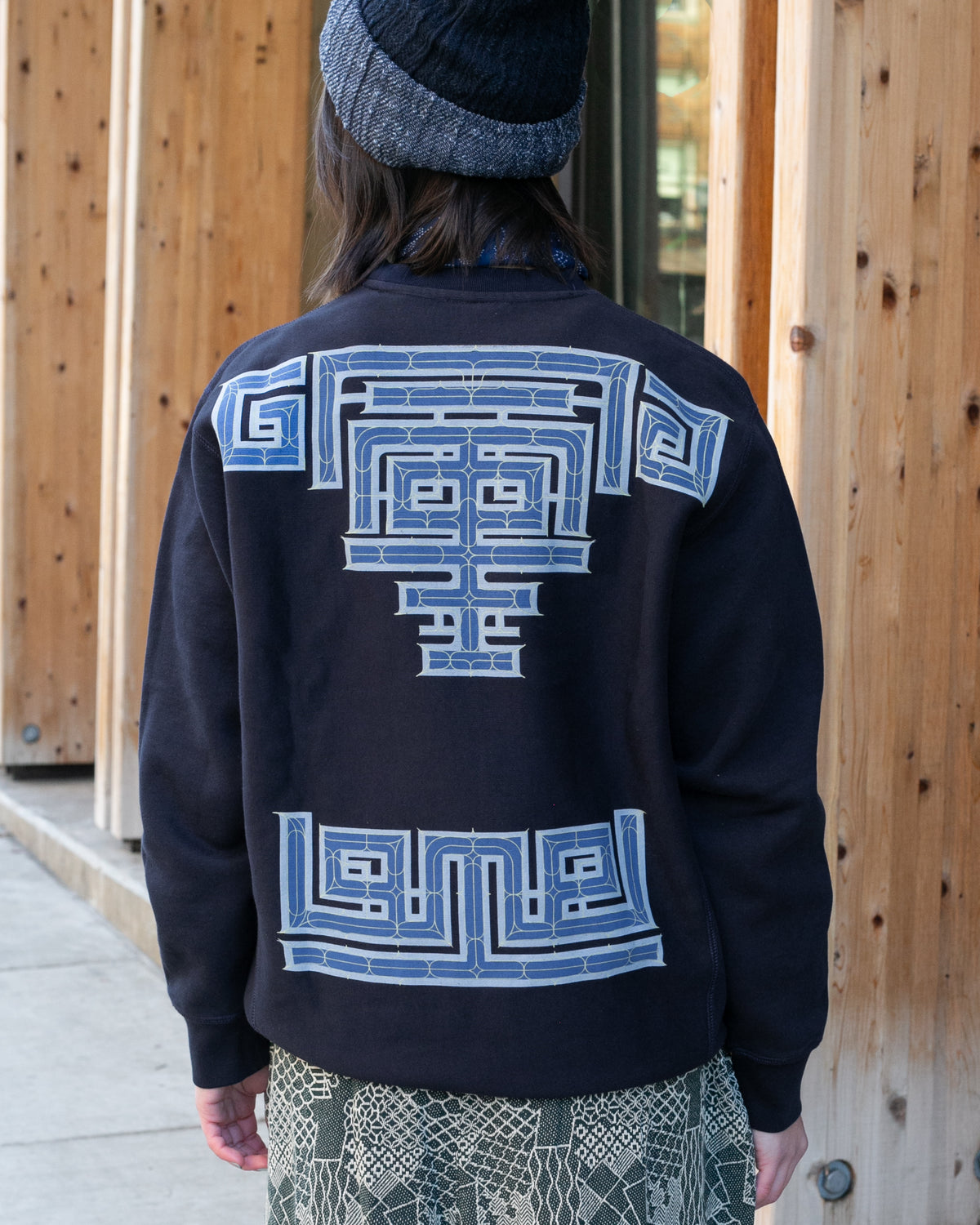 Kiriko Original Crewneck, Printed Ainu, Navy