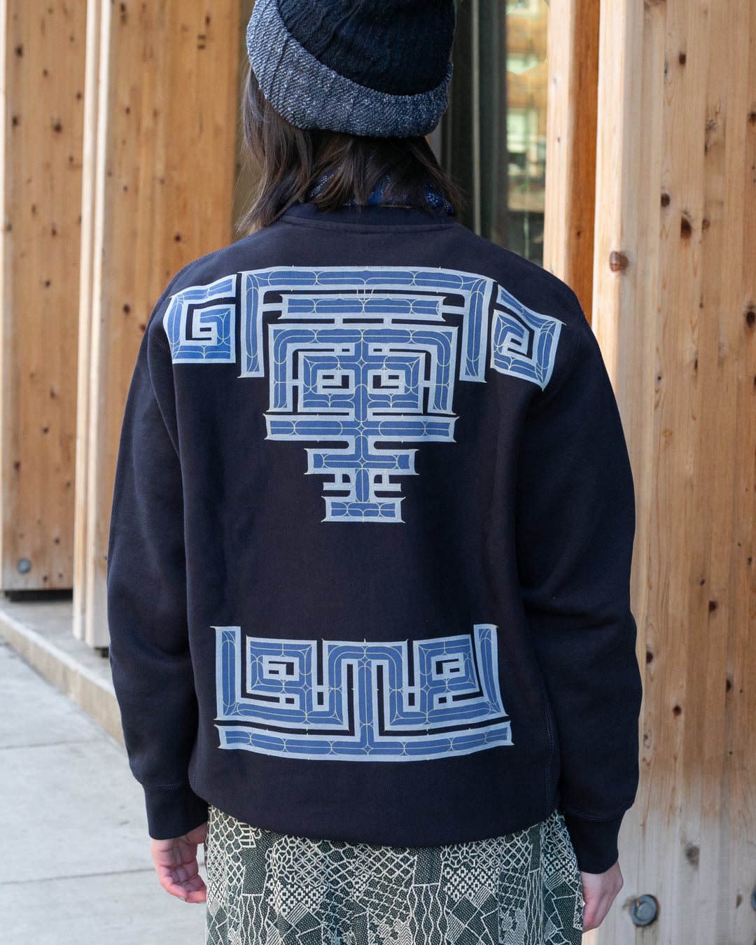 Kiriko Original Crewneck, Printed Ainu, Navy