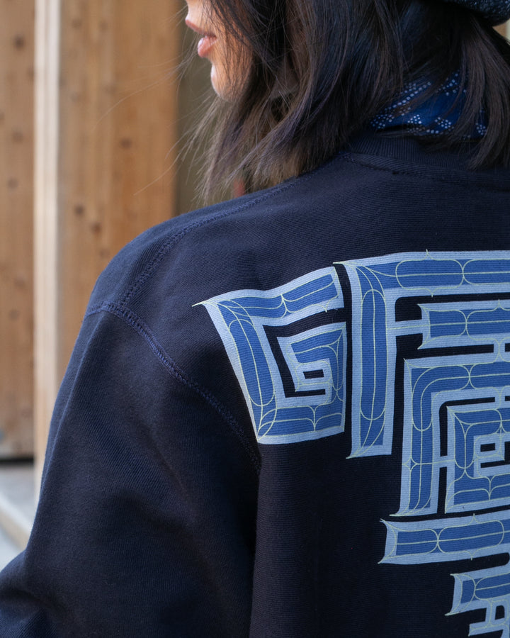 Kiriko Original Crewneck, Printed Ainu, Navy
