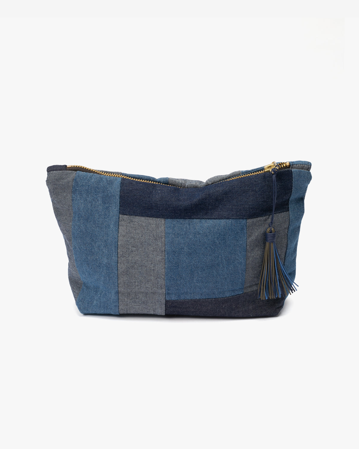 Kiriko Original Obi Stand-Up Pouch, Denim Patchwork, Dark Wash