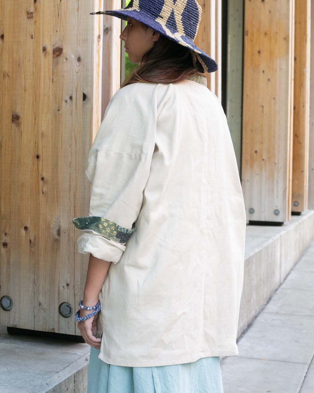 Kiriko Original Jacket, Modern Noragi, Cream and Multi Patchwork, Sage and Gold
