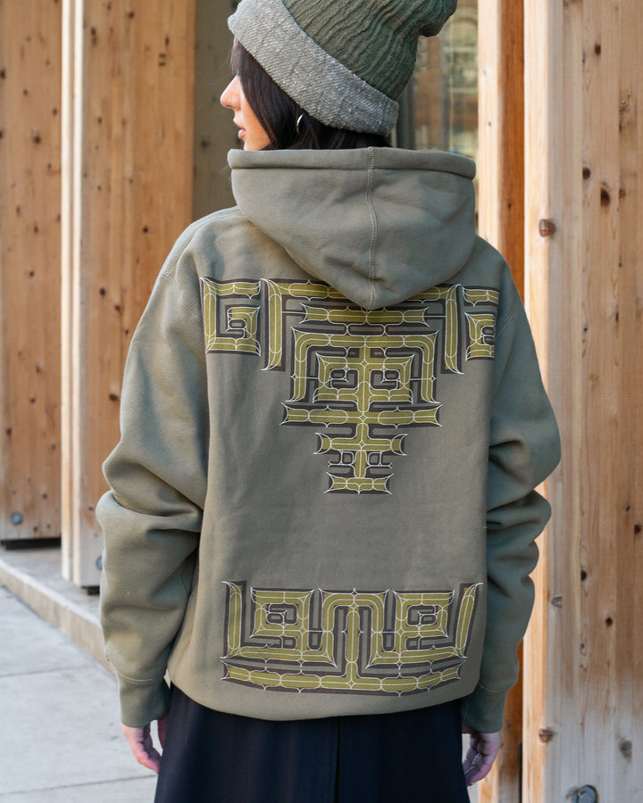 Kiriko Original Hoodie, Printed Ainu, Olive