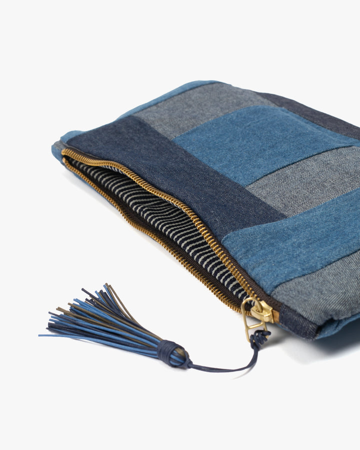 Kiriko Original Obi Stand-Up Pouch, Denim Patchwork, Dark Wash