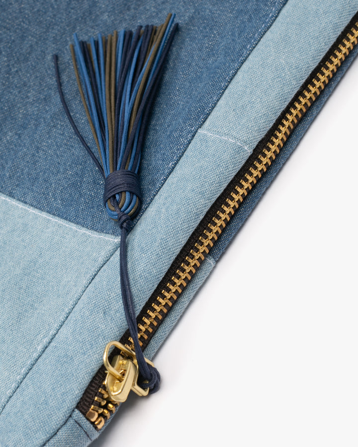 Kiriko Original Stand-Up Pouch, Denim Patchwork, Light Wash