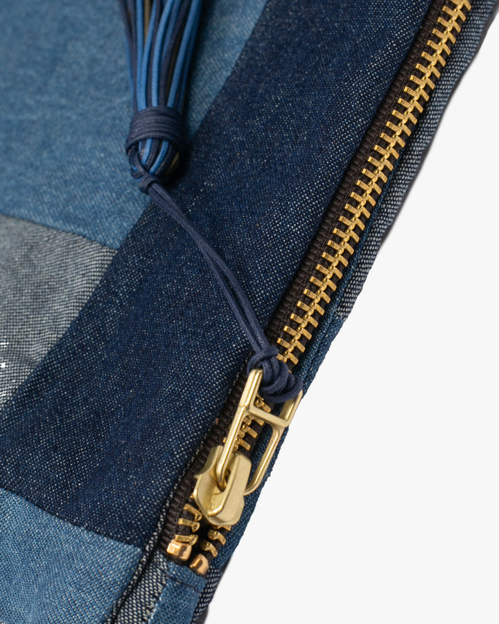 Kiriko Original Obi Stand-Up Pouch, Denim Patchwork, Dark Wash