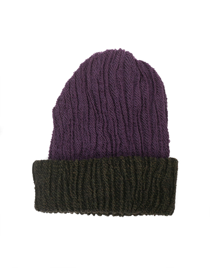 Kobo Oriza Knit Cap, Multi Functional, Cotton and Wool Blend, Split Dark Purple and Brown, 9 "