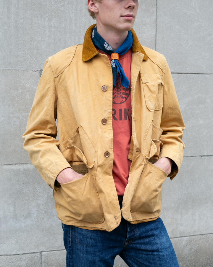 US Vintage Hunting Jacket, Pontiac Brand, Mustard with Corduroy Collar - 47