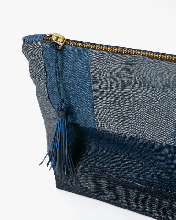 Kiriko Original Obi Stand-Up Pouch, Denim Patchwork, Dark Wash