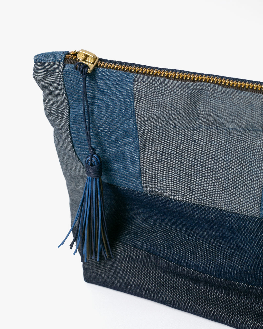 Kiriko Original Obi Stand-Up Pouch, Denim Patchwork, Dark Wash