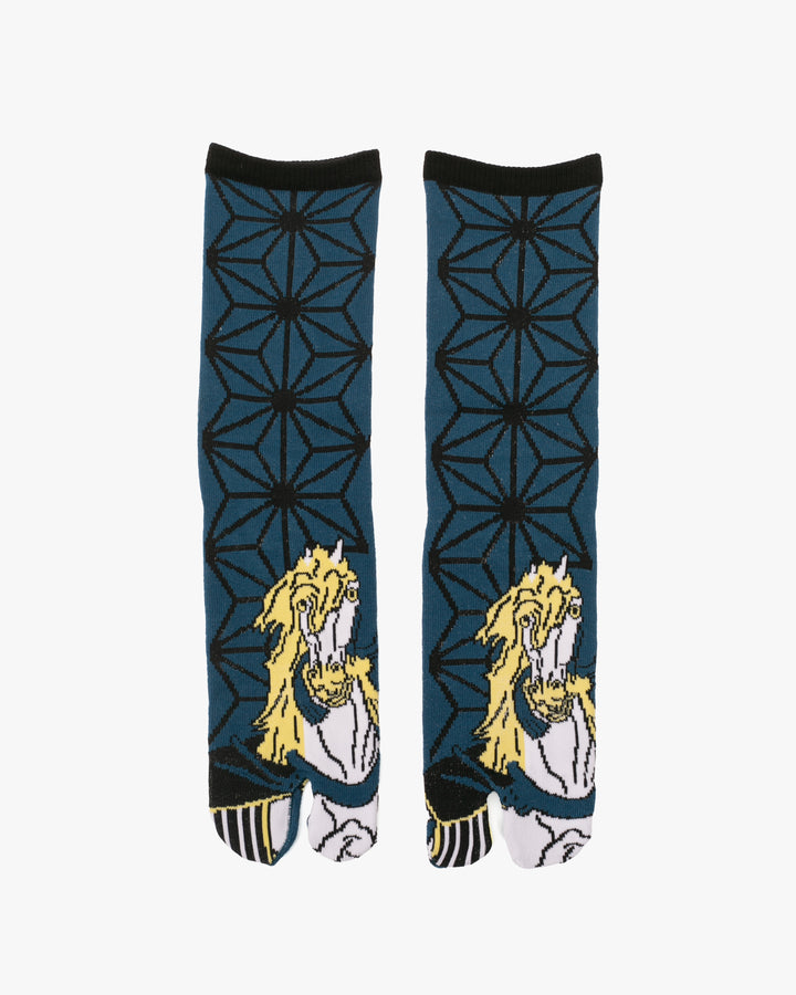 Wa Modern, Tabi Socks, Crew, Teal and White Horse M/L
