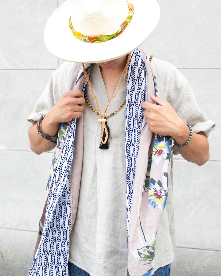 Kiriko Original Scarf, Split Yukata, Wide, Beige with Abstract Flowers