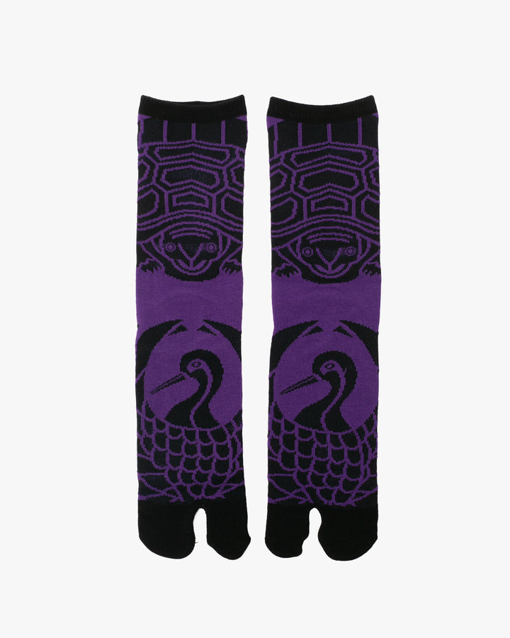 Wa Modern, Tabi Socks, Crew, Black and Purple Crane M/L