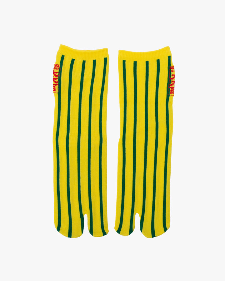 Wa Modern, Tabi Socks, Crew, Yellow and Green Stripe S/M
