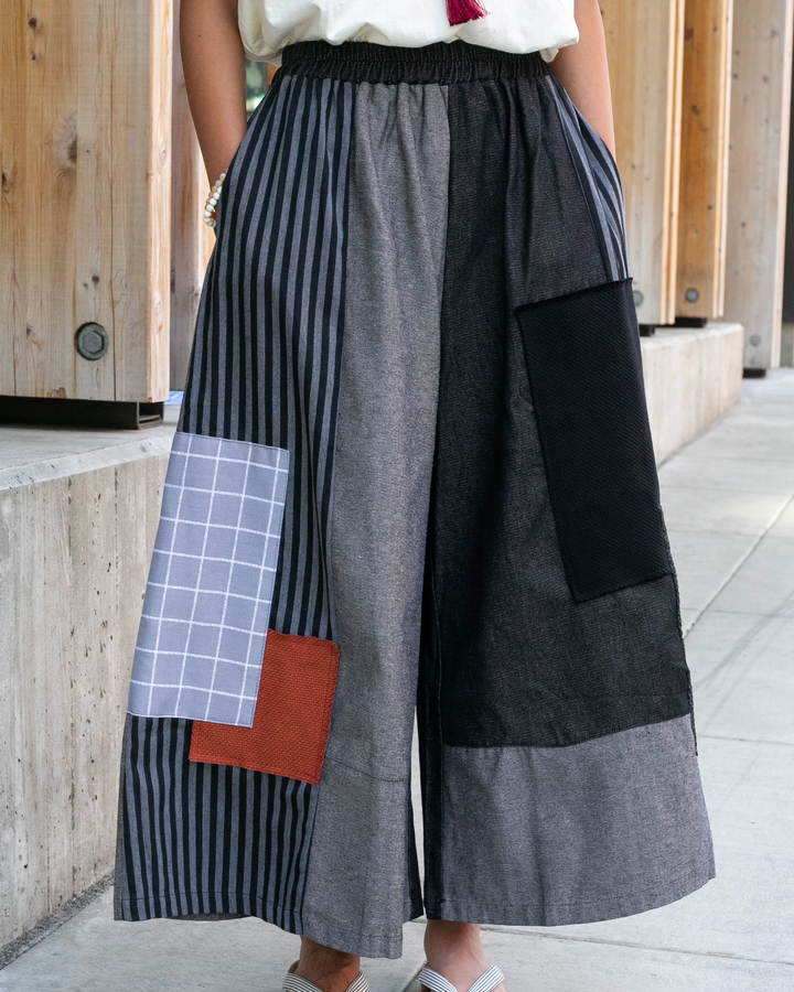 Kiriko Custom Pants, Black and Charcoal Patched, Wide Leg