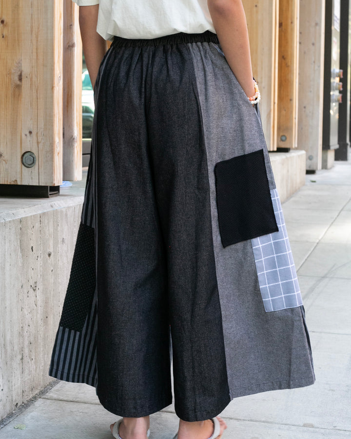 Kiriko Custom Pants, Black and Charcoal Patched, Wide Leg