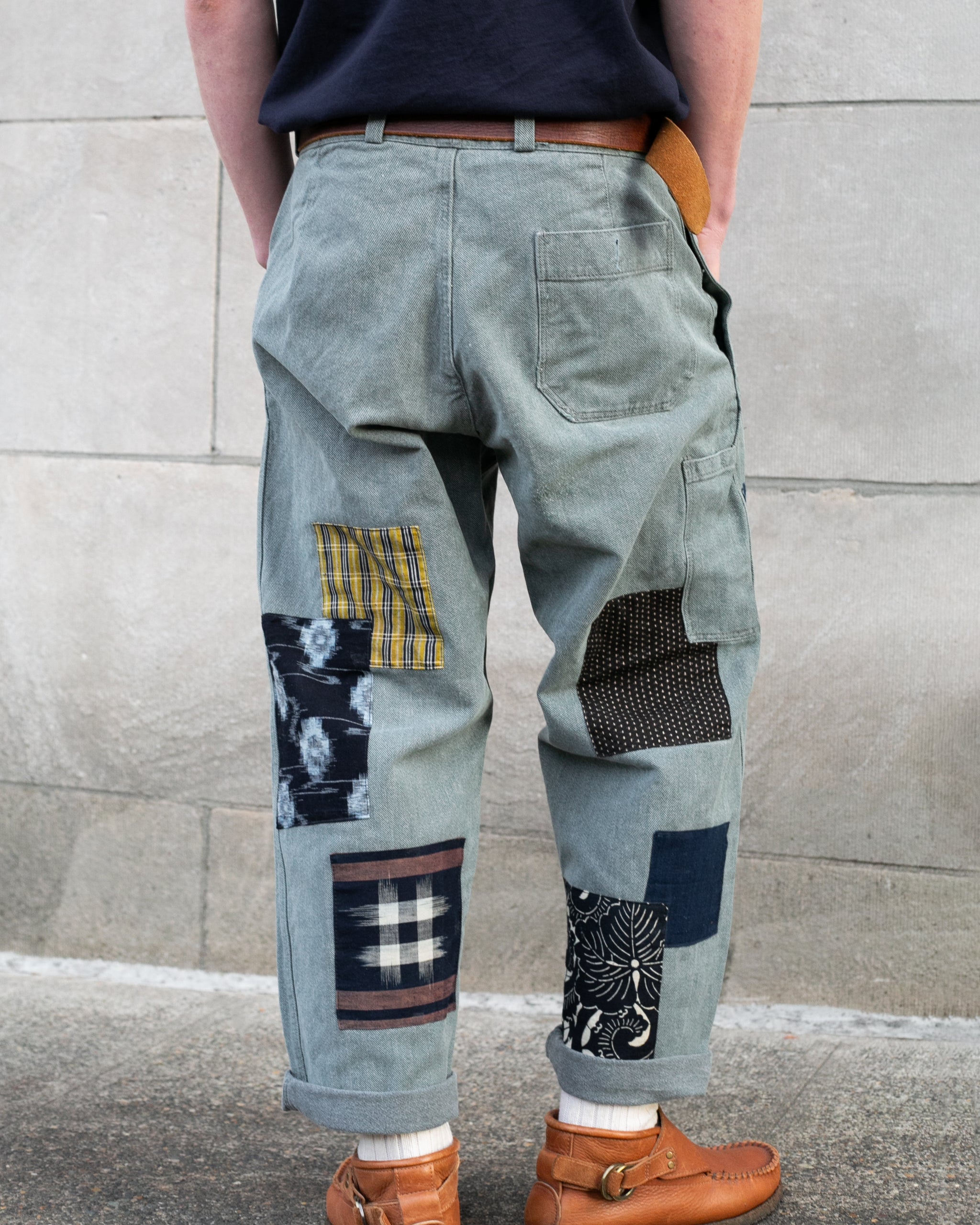 Kiriko Custom Denim Jeans, Patched Swiss Army Military Pants 