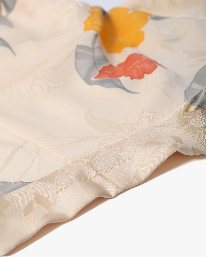Kiriko Custom, Altered Kimono Jacket, Orange Flowers with Gray Leaves