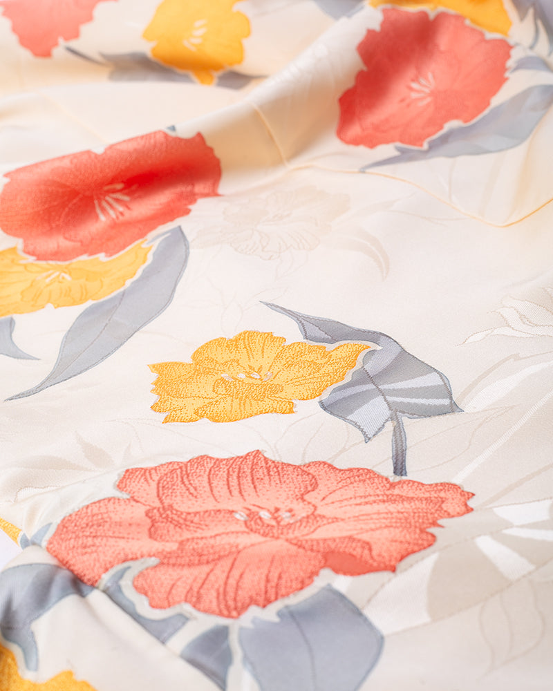Kiriko Custom, Altered Kimono Jacket, Orange Flowers with Gray Leaves