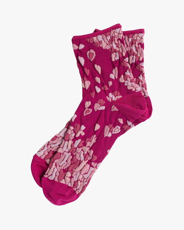 Debby Co., Ankle Socks, Andé Collection, Hot Pink Hearts