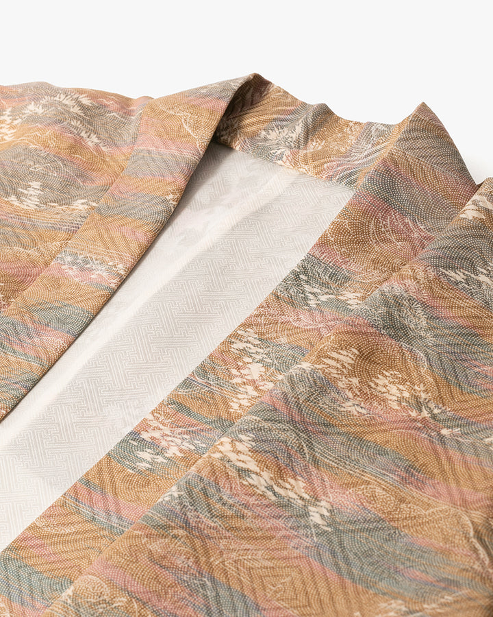 Kiriko Custom, Altered Kimono Jacket, Brown Tones with Cream Nature Details