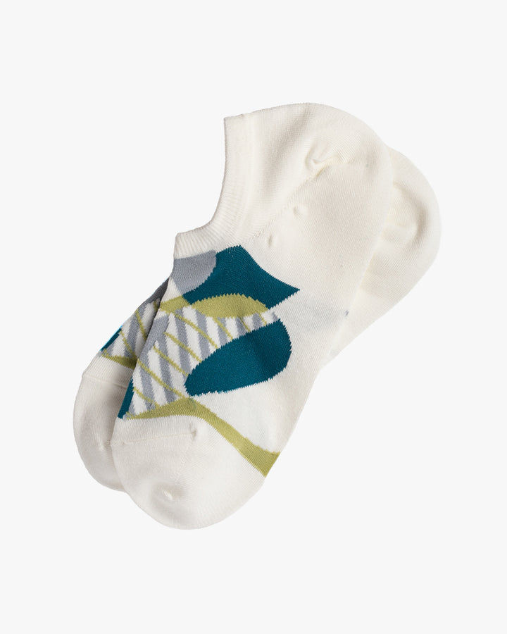 Debby Co., No Show Socks, White with Abstract Shapes