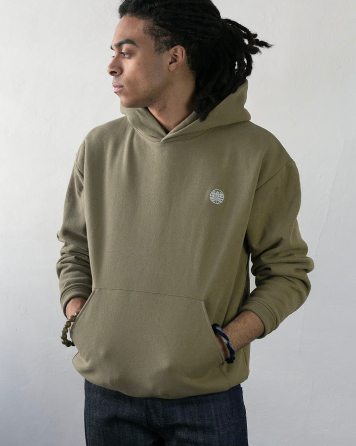 Kiriko Original Hoodie, Printed Daruma, Green with White