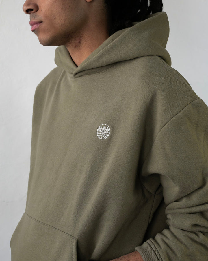 Kiriko Original Hoodie, Printed Daruma, Green with White