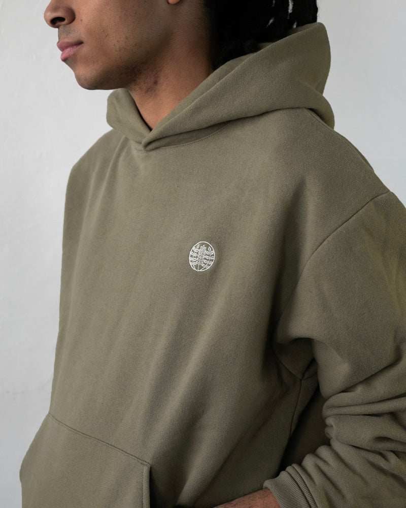 Kiriko Original Hoodie, Printed Daruma, Green with White