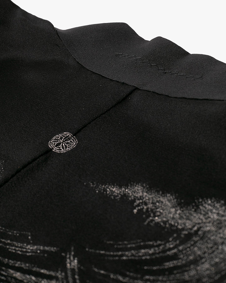 Vintage Haori Jacket, Black with Silver, Green, and Red Waves