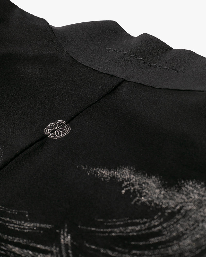Vintage Haori Jacket, Black with Silver, Green, and Red Waves