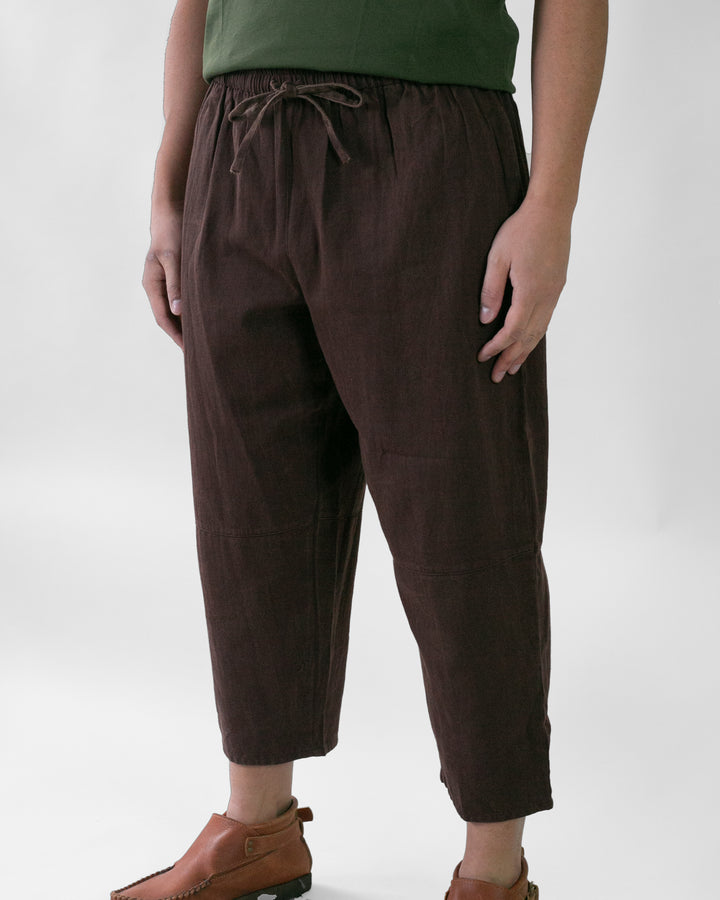 Wa-Modern Herringbone Drawstring Pants- Brown