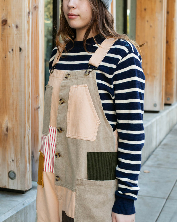 Kiriko Custom Patched Overalls, Colorblock Canvas, Tan