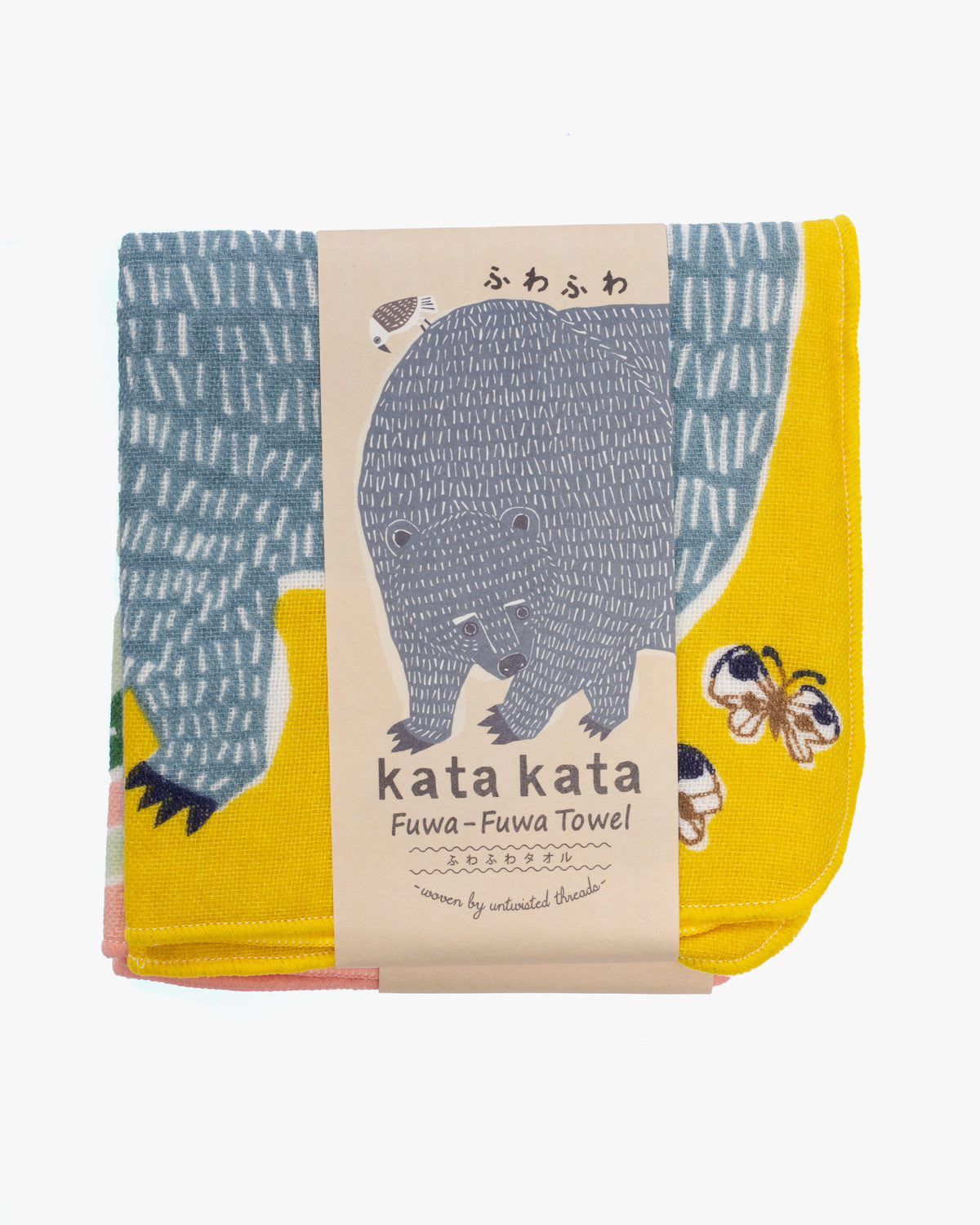 Musubi, Fuwa-Fuwa Towel, Kata Kata, Bear, Yellow 10" x 10"