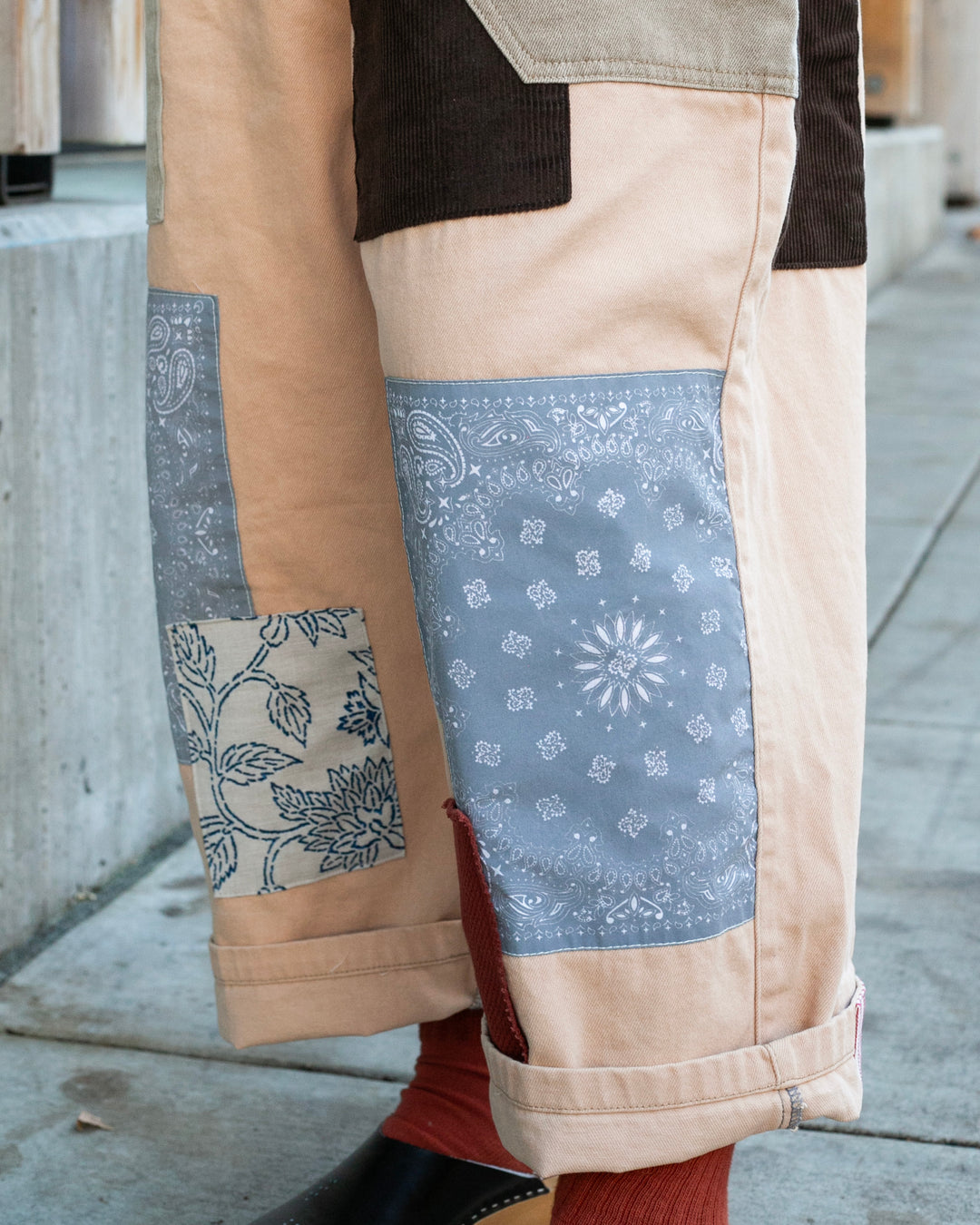 Kiriko Custom Patched Overalls, Colorblock Canvas, Tan