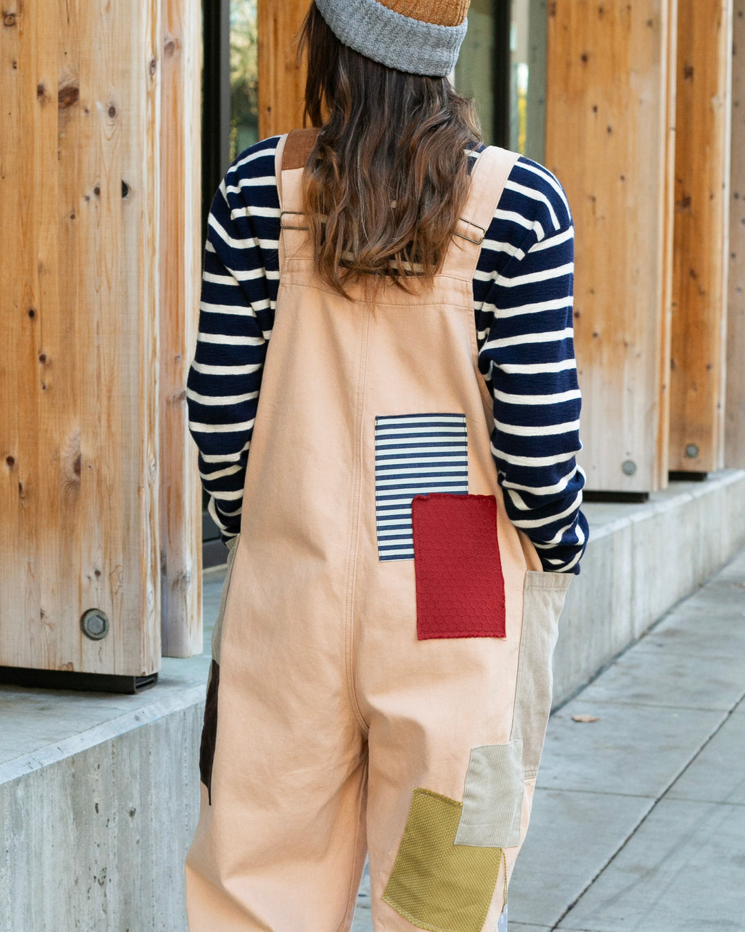 Kiriko Custom Patched Overalls, Colorblock Canvas, Tan