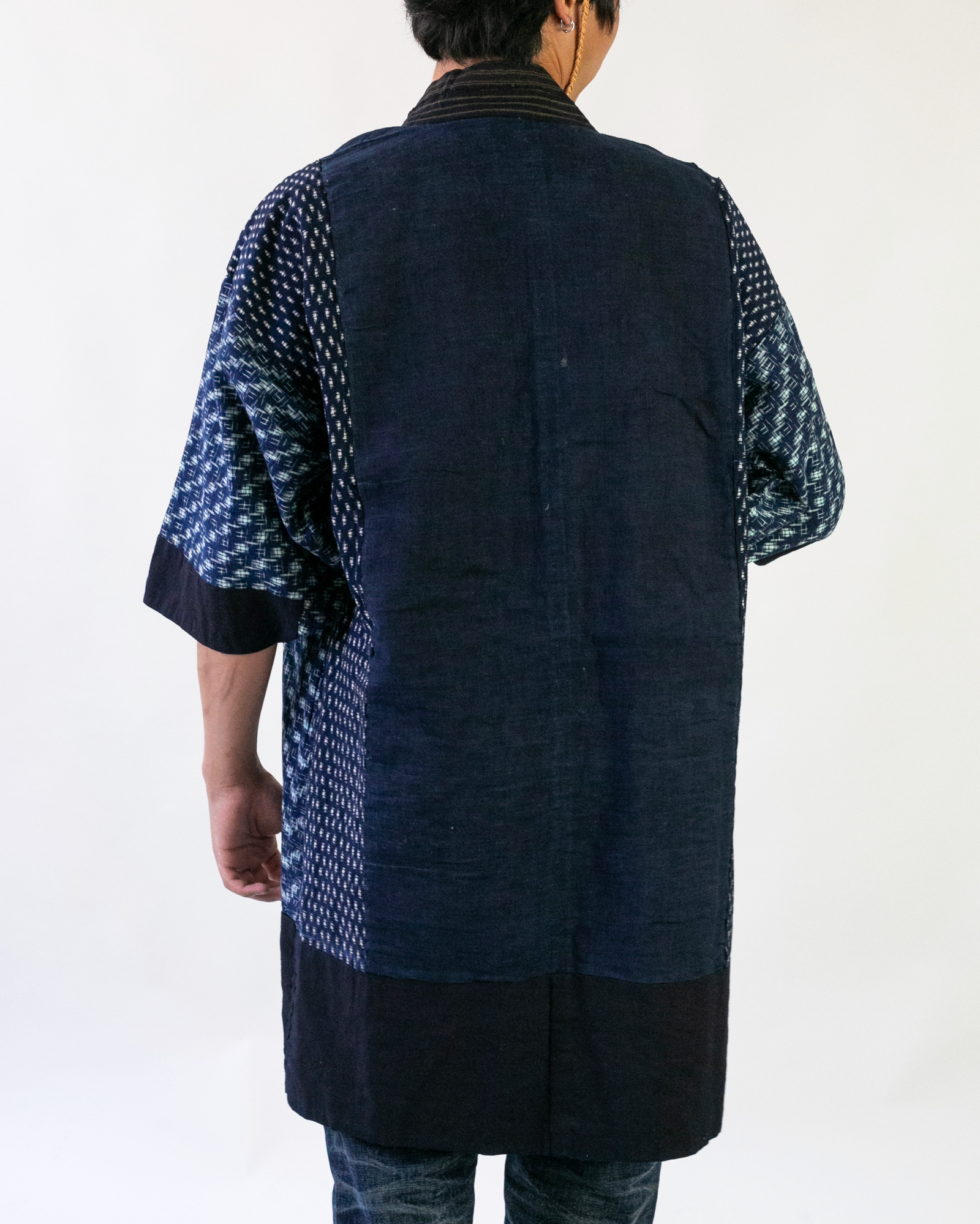 Vintage Noragi Jacket, Fully Sashiko Stitched, Yellow Stripe and Kasuri