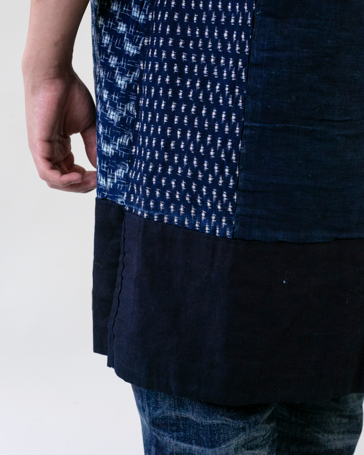 Vintage Noragi Jacket, Fully Sashiko Stitched, Yellow Stripe and Kasuri