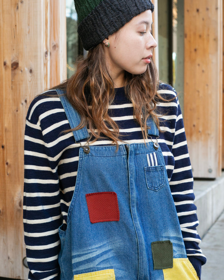Kiriko Custom Patched Overalls, Colorblock Denim 