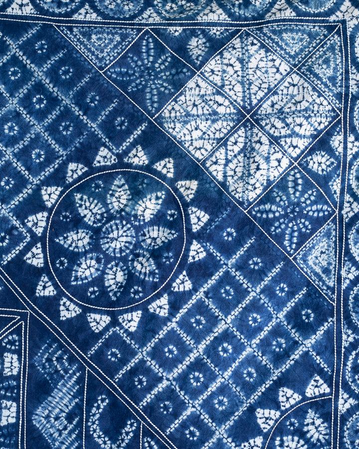 Vintage Furoshiki, Indigo Shibori and Sashiko, XL