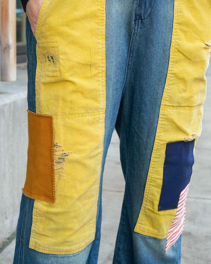 Kiriko Custom Patched Overalls, Colorblock Denim 