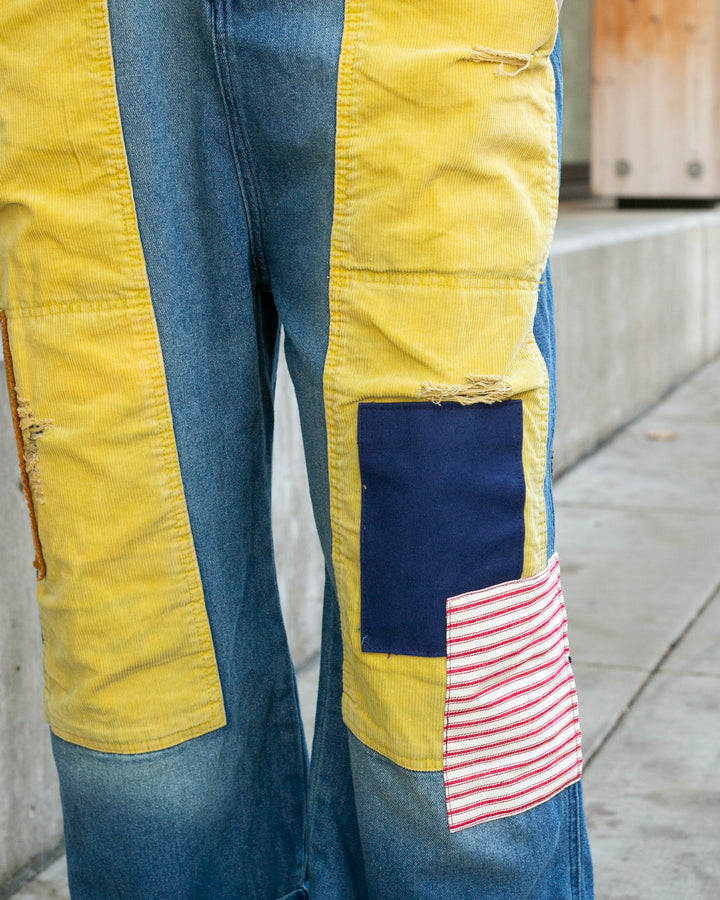 Kiriko Custom Patched Overalls, Colorblock Denim 
