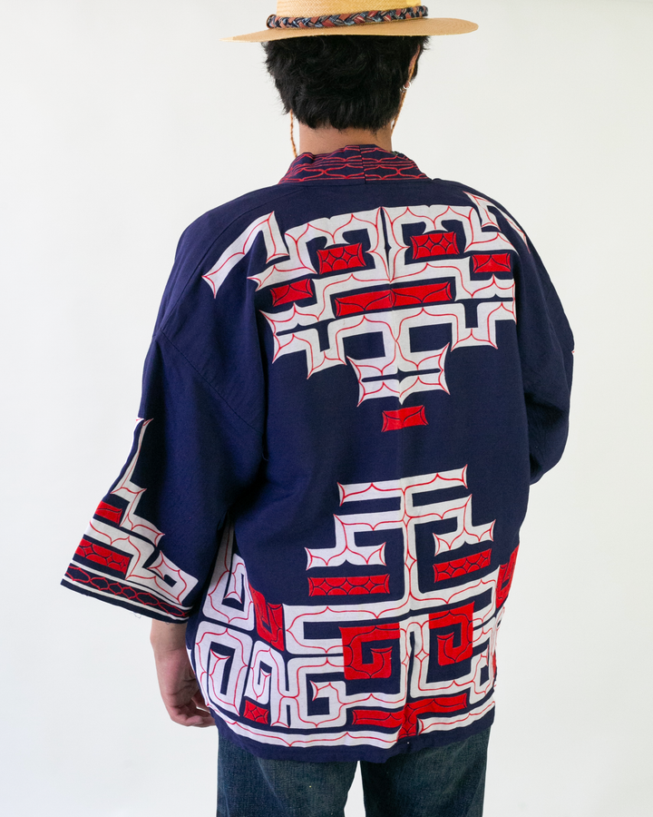 Vintage Ainu Jacket, Navy with Red and White