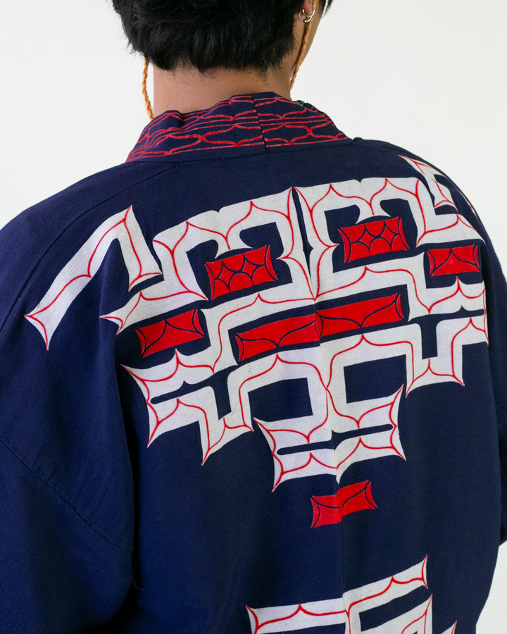 Vintage Ainu Jacket, Navy with Red and White