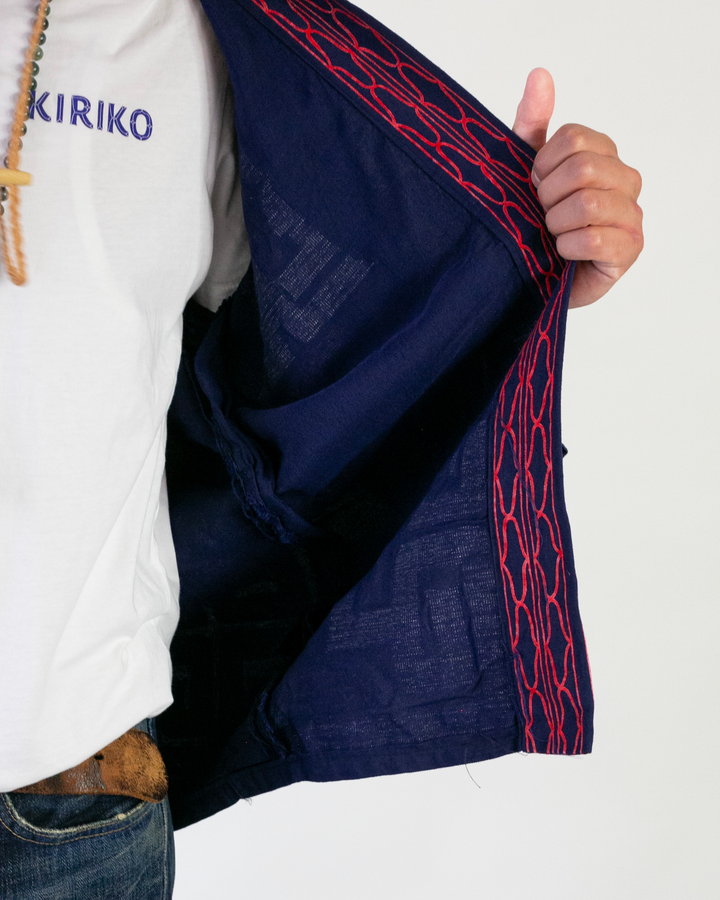 Vintage Ainu Jacket, Navy with Red and White