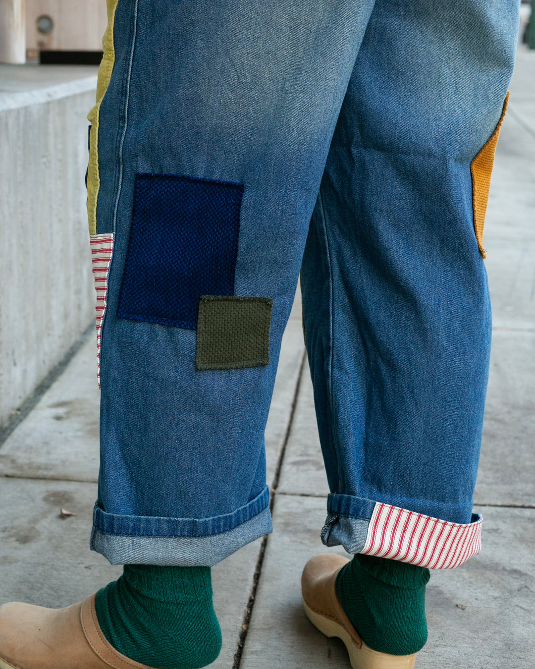 Kiriko Custom Patched Overalls, Colorblock Denim 