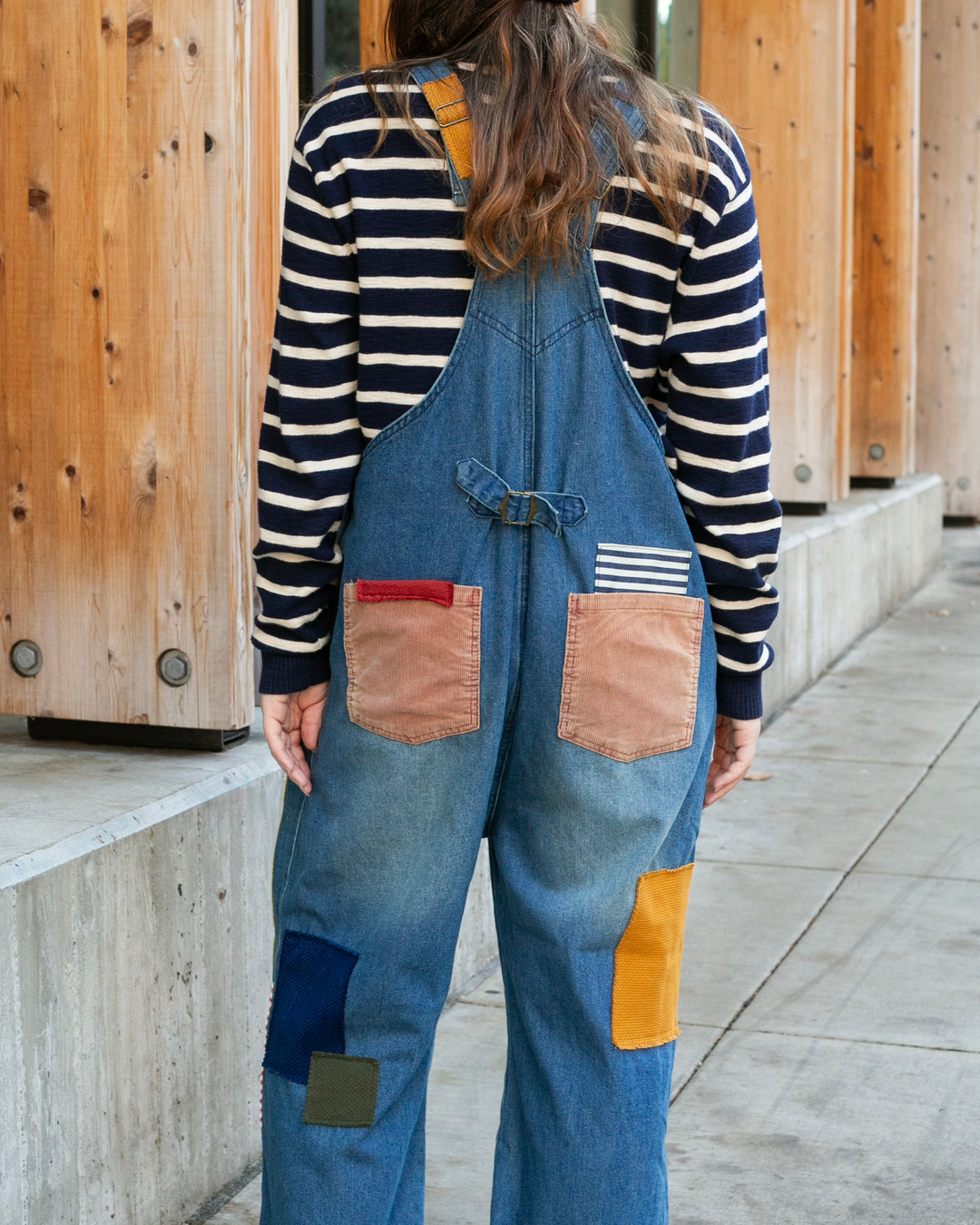 Kiriko Custom Patched Overalls, Colorblock Denim 