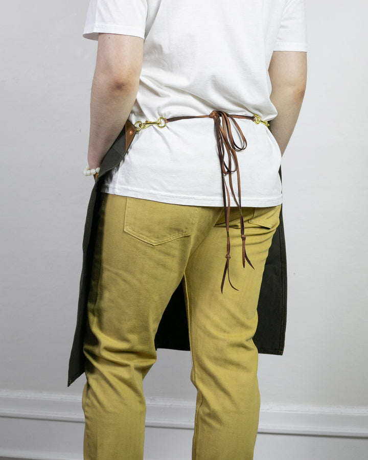 Kokoro Original Work Apron, Full, Canvas Two-Tone, Olive with Brown Pockets