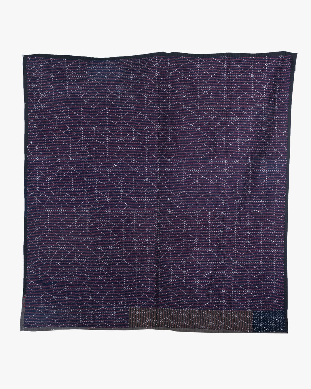 Vintage Boro Blanket, Indigo Kasuri and Shima, Fully Sashiko-Stitched