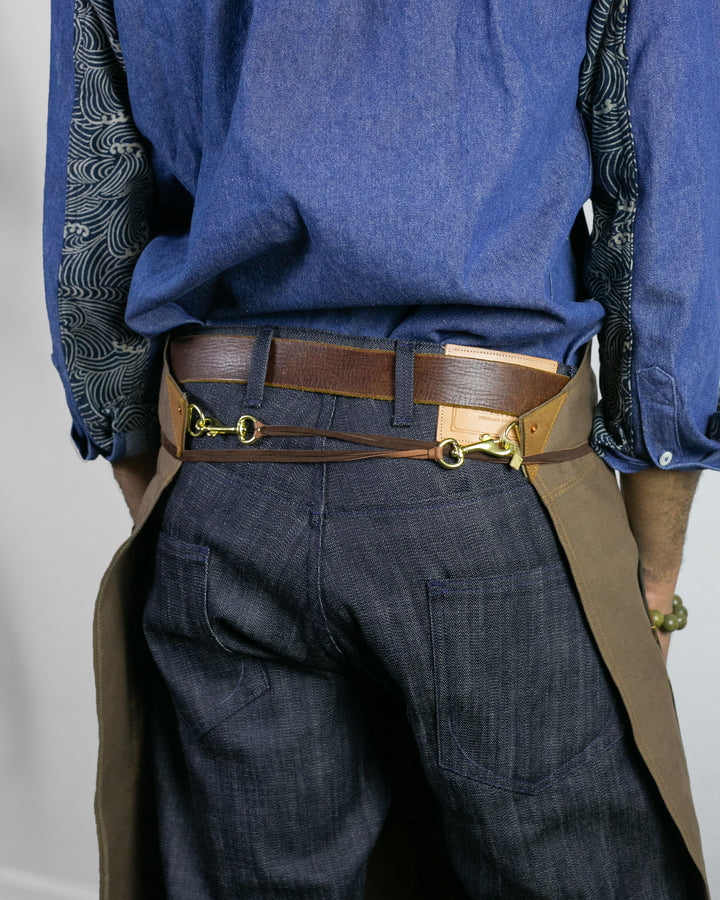 Kokoro Original Work Apron, Full, Canvas Two-Tone, Brown with Olive Pockets