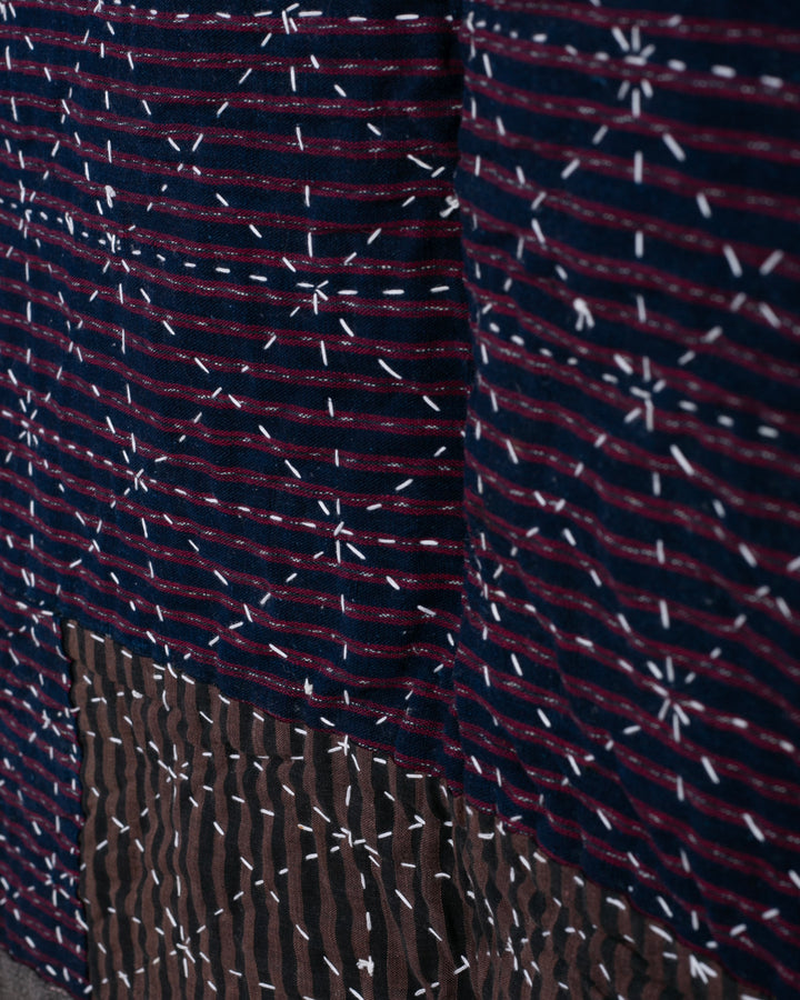 Vintage Boro Blanket, Indigo Kasuri and Shima, Fully Sashiko-Stitched